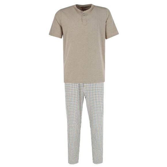 Ten West Apparel Men's Henley Short Sleeve and Plaid Pajama Pant Set - Picture 1 of 3